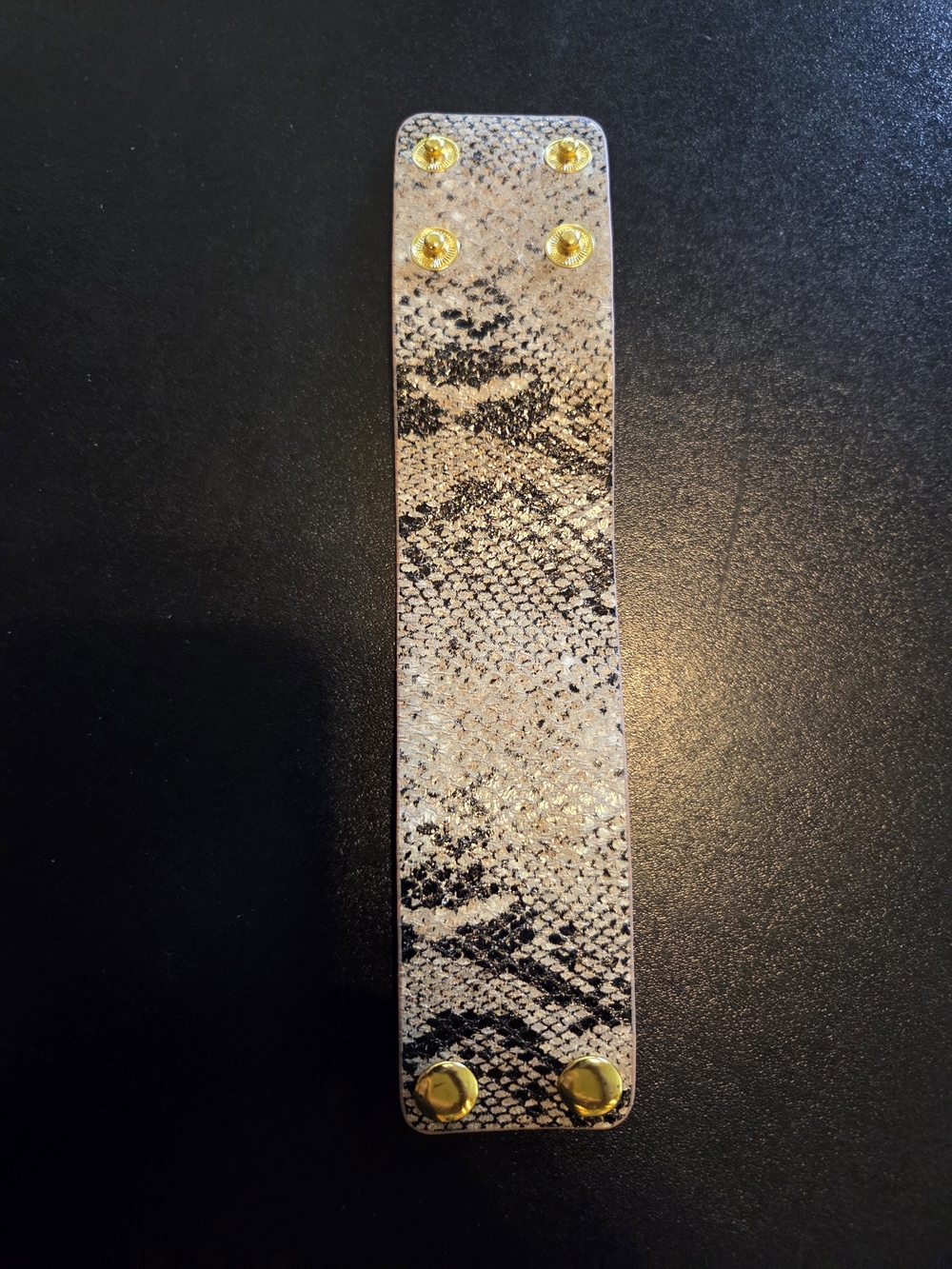 Snake-Print Leather Snap Cuff Bracelet in Beige and Black